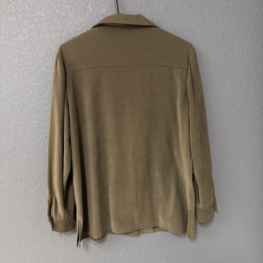 Sag Harbor Faux Suede Button-Down Shirt Jacket Womens Size 10P Green Long Sleeve - Picture 5 of 8